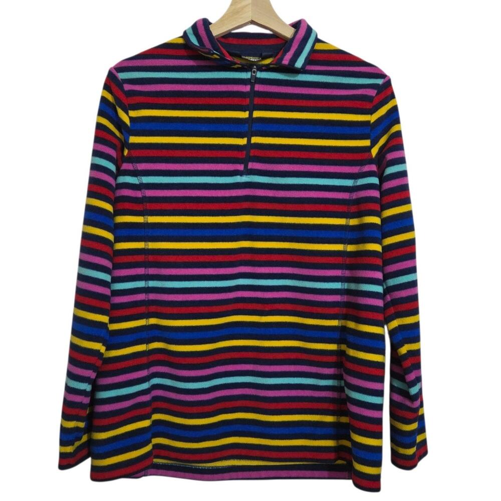 Lands' End Rainbow Multicolor Stripe Fleece Pullover Quarter Zip Top MEDIUM